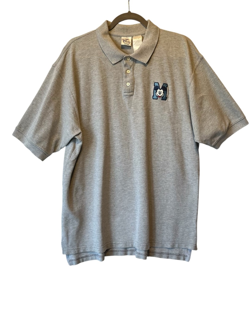 Disney Store Polo Shirt XL Gray Mickey Heavy knit cotton Short sleeves Mens